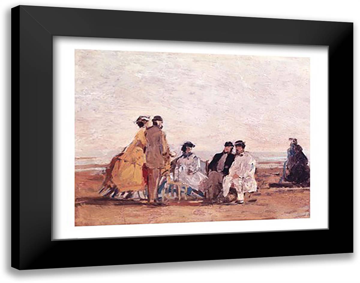 On the Beach at Trouville, c.1865 28x22 Black Modern Wood Framed Art Print Poster by Boudin, Eugene Louis
