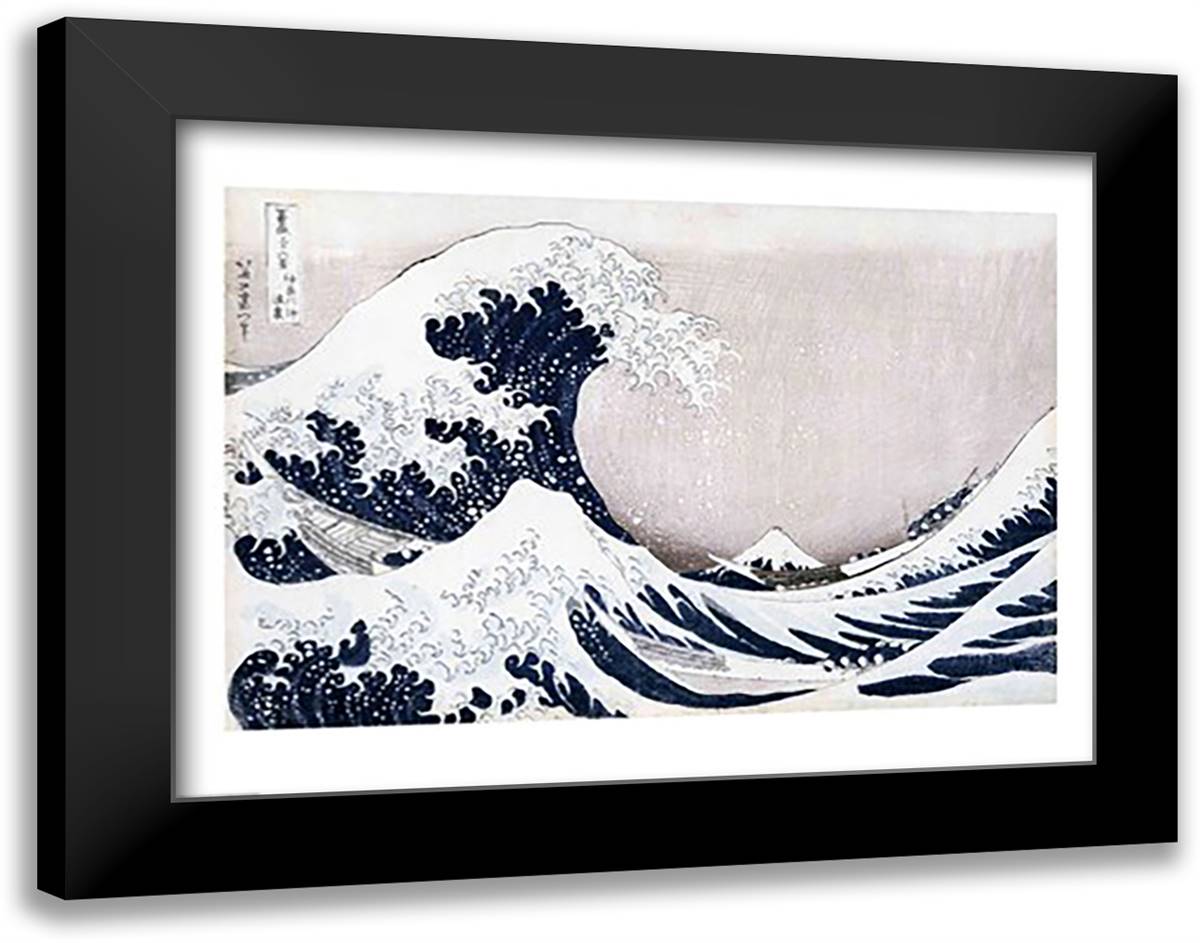 The Great Wave of Kanagawa 28x22 Black Modern Wood Framed Art Print Poster by Hokusai, Katsushika