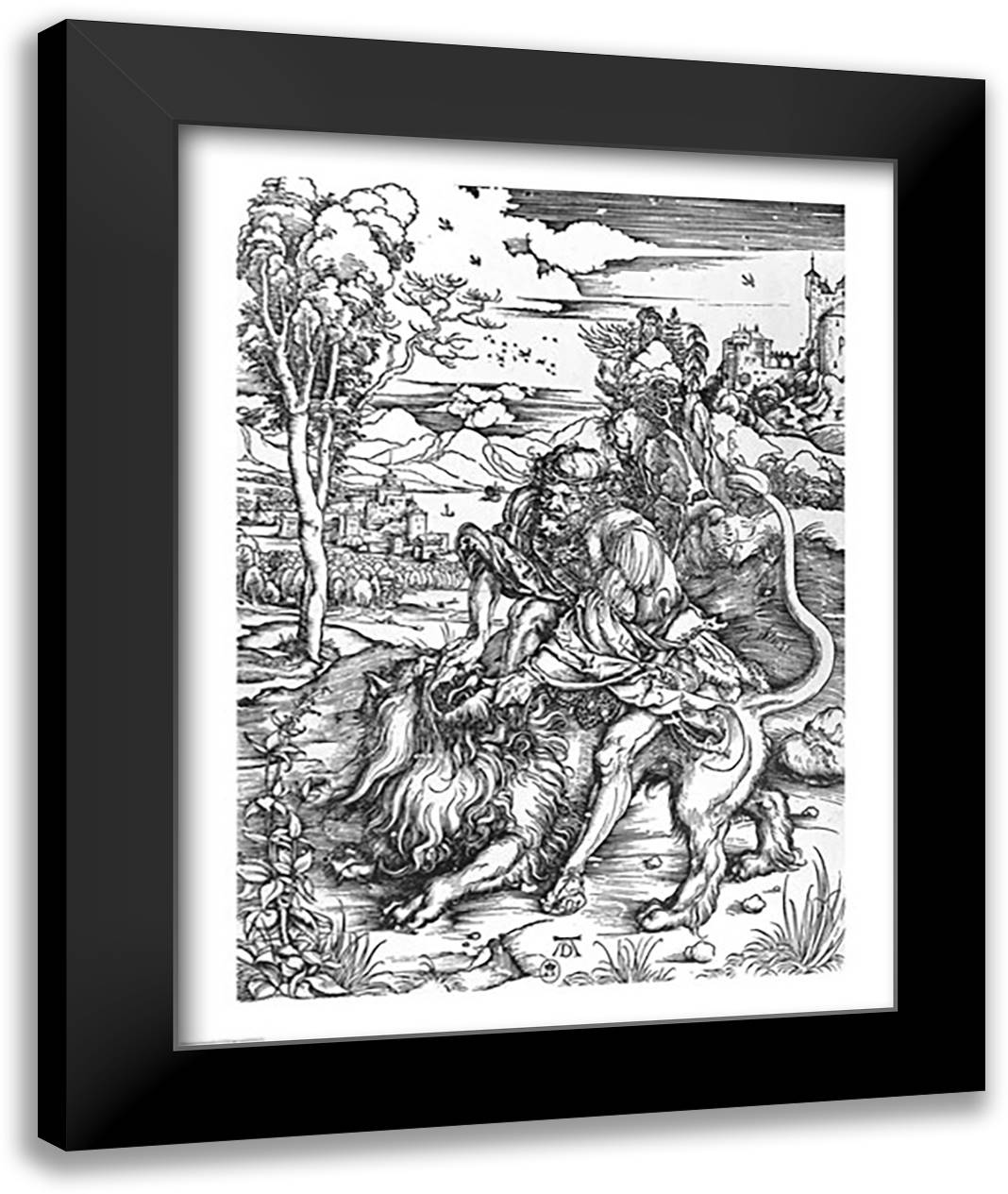 Samson slaying the lion 22x28 Black Modern Wood Framed Art Print Poster by Durer, Albrecht