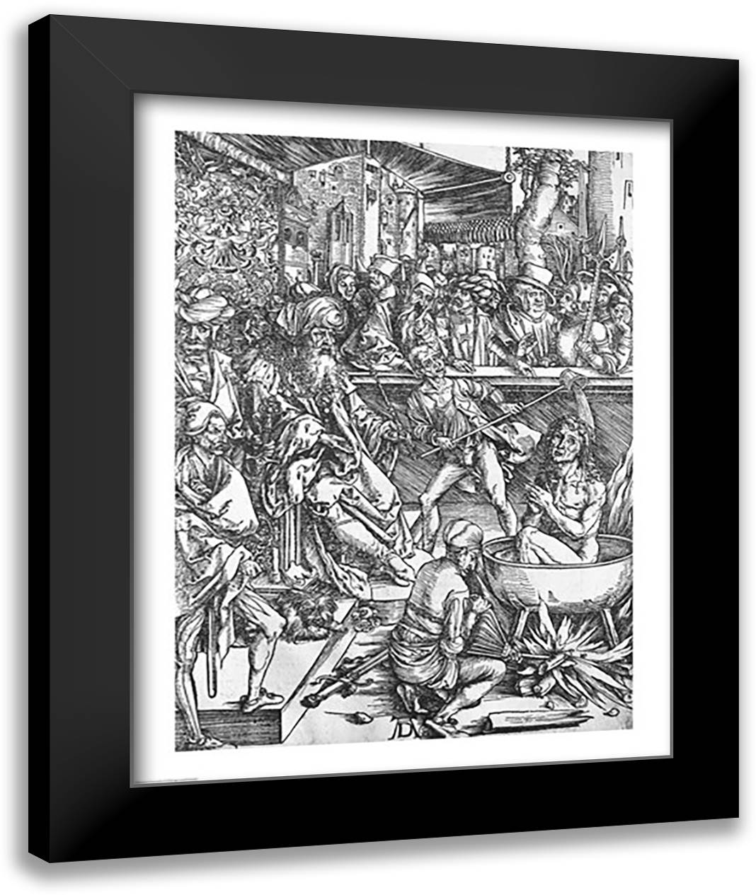 Scene from the Apocalypse, The martyrdom of St. John the Evangelist 22x28 Black Modern Wood Framed Art Print Poster by Durer, Albrecht