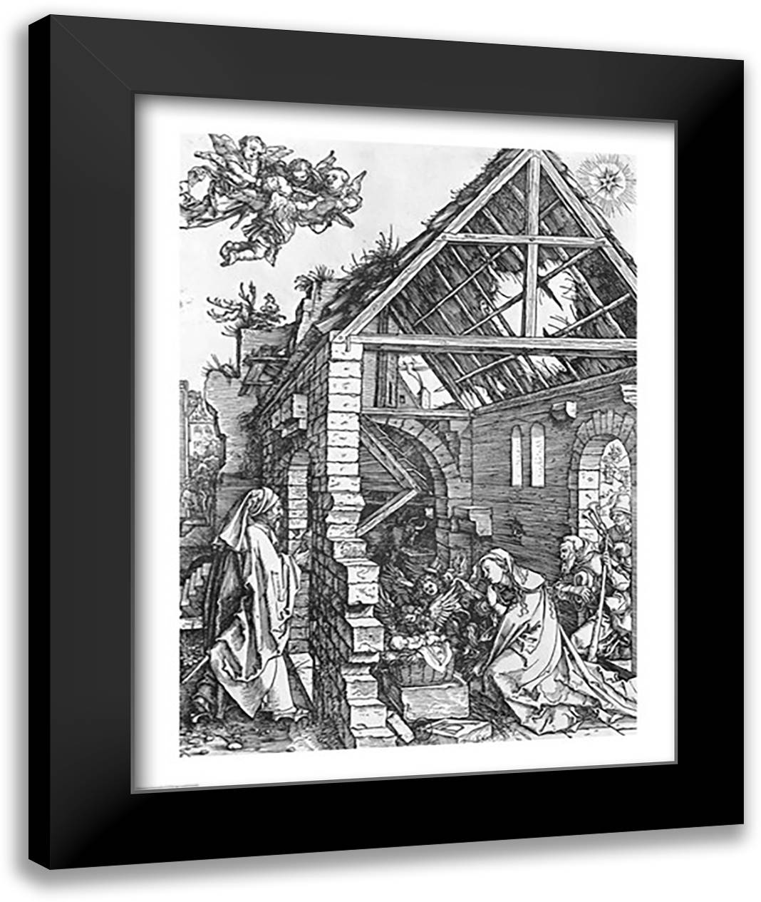 The Nativity, from the 'Life of the Virgin' series, c.1503 22x28 Black Modern Wood Framed Art Print Poster by Durer, Albrecht