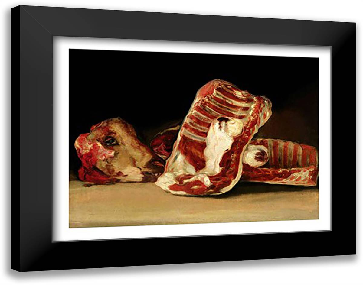 Still life of Sheep's Ribs and Head 28x22 Black Modern Wood Framed Art Print Poster by Goya, Francisco De