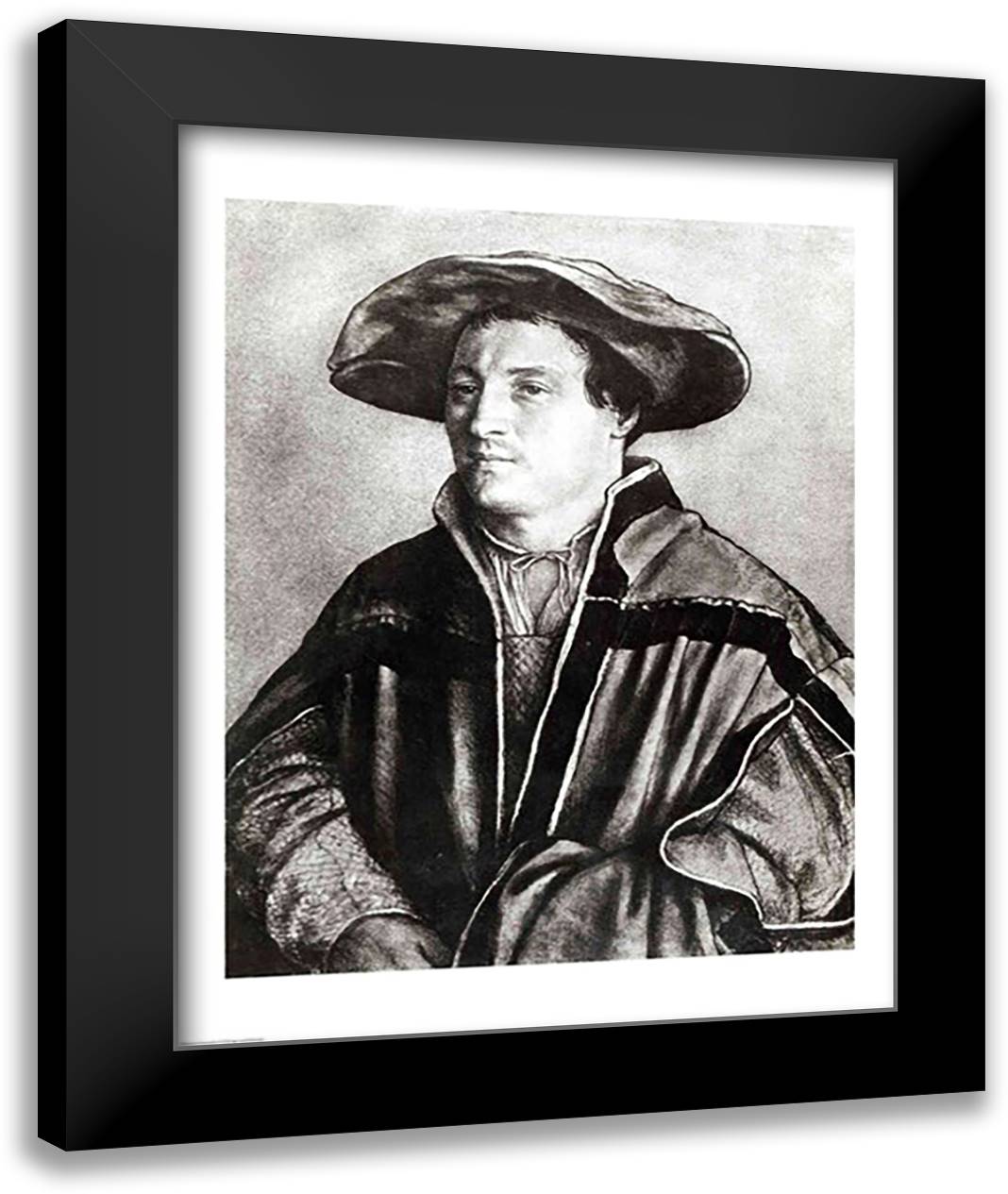Portrait of a man with a red hat, c.1530 22x28 Black Modern Wood Framed Art Print Poster by Holbein, Hans