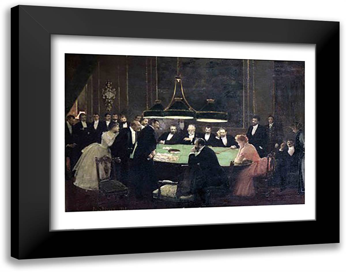 The Gaming Room at the Casino, 1889 28x22 Black Modern Wood Framed Art Print Poster by Beraud, Jean