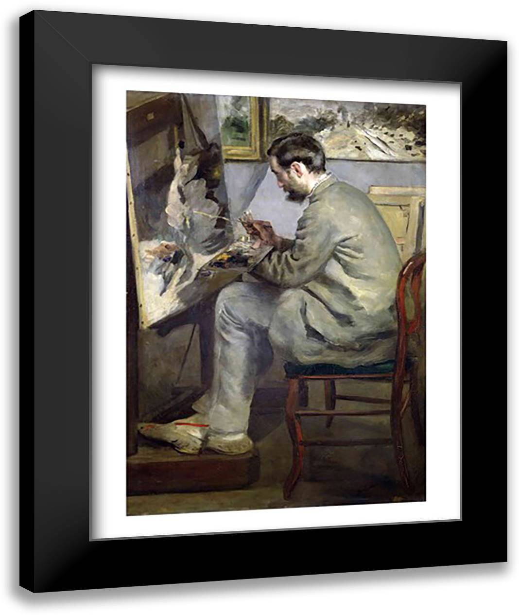 Frederic Bazille at his Easel, 1867 22x28 Black Modern Wood Framed Art Print Poster by Renoir, Pierre-Auguste