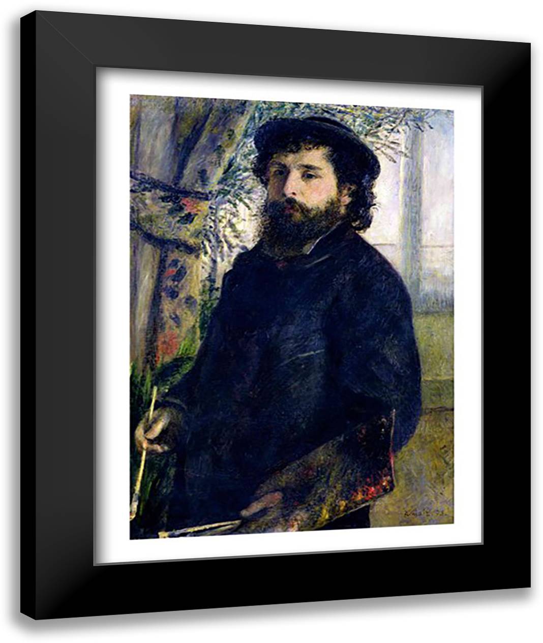 Portrait of Claude Monet 22x28 Black Modern Wood Framed Art Print Poster by Renoir, Pierre-Auguste