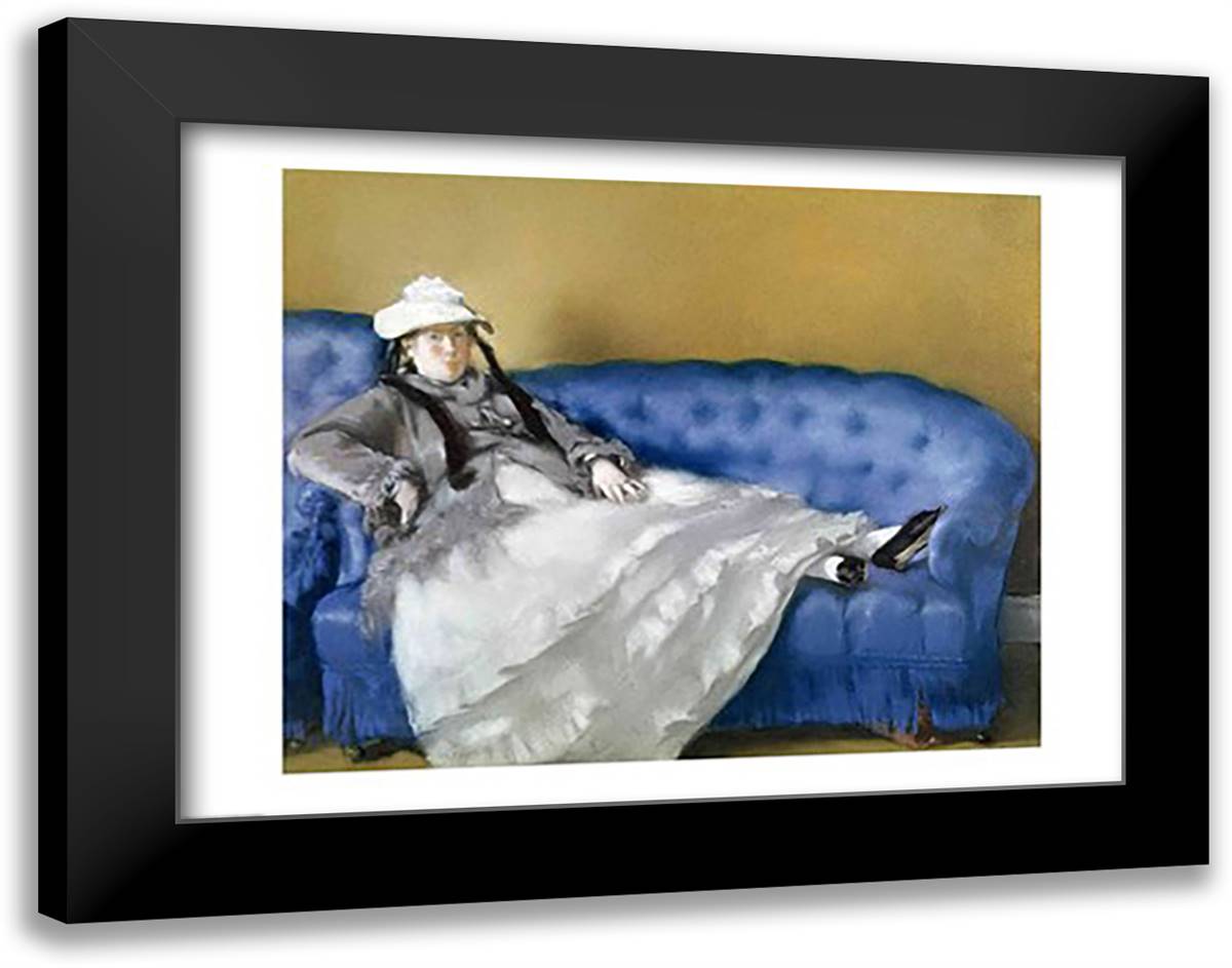 Madame Manet on a Blue Sofa, 1874 28x22 Black Modern Wood Framed Art Print Poster by Manet, Edouard