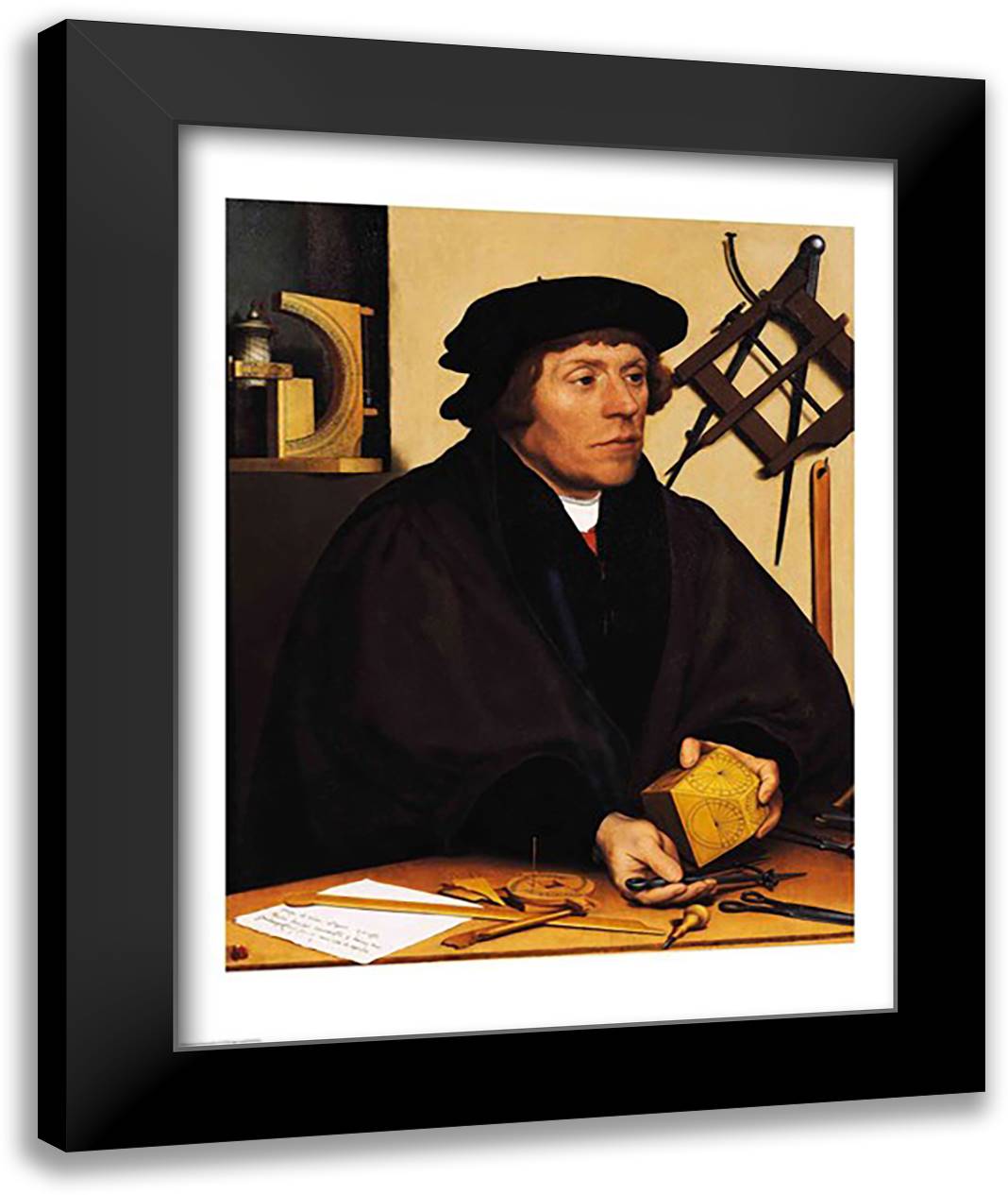 Portrait of Nicholas Kratzer 22x28 Black Modern Wood Framed Art Print Poster by Holbein, Hans