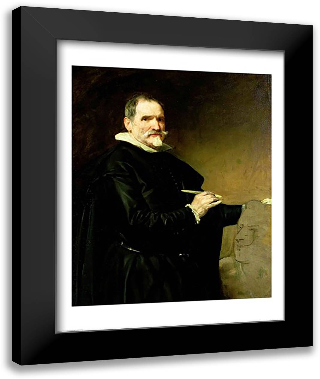 Portrait of the Sculptor, Juan Martinez Montanes 22x28 Black Modern Wood Framed Art Print Poster by Velazquez, Diego