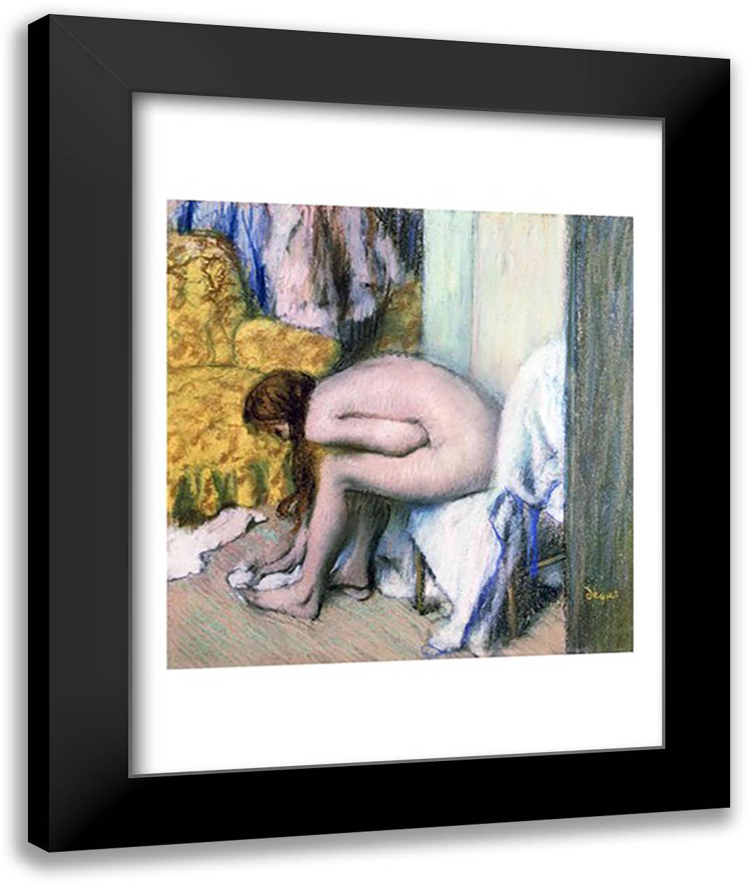 After the Bath, Woman Drying her Left Foot, 1886 22x28 Black Modern Wood Framed Art Print Poster by Degas, Edgar