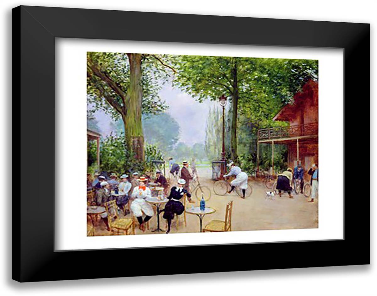 The Chalet du Cycle in the Bois de Boulogne, c.1900 28x22 Black Modern Wood Framed Art Print Poster by Beraud, Jean
