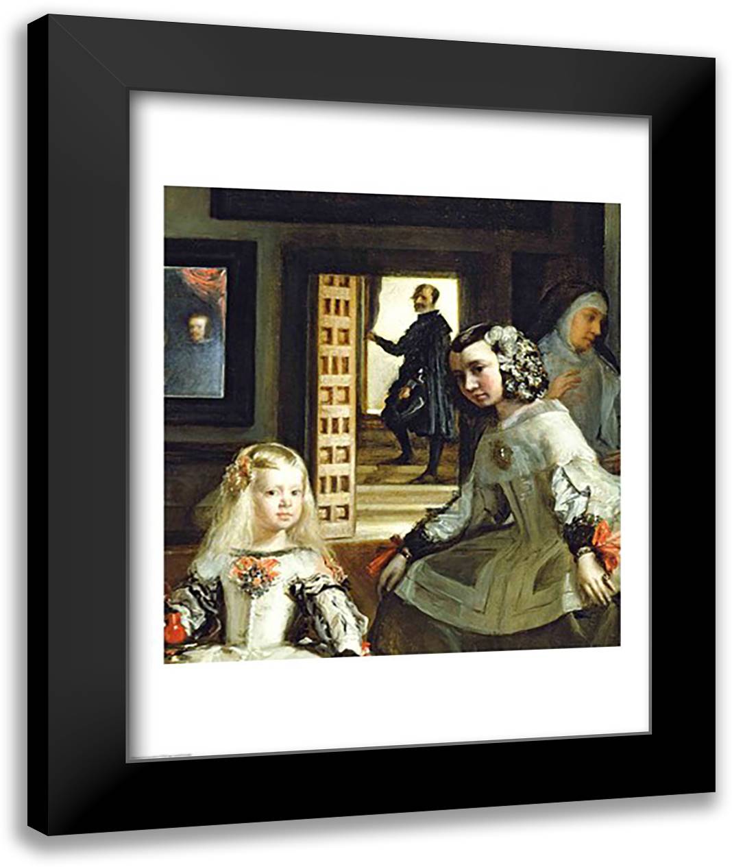 Las Meninas or The Family of Philip IV, c.1656, Detail 22x28 Black Modern Wood Framed Art Print Poster by Velazquez, Diego