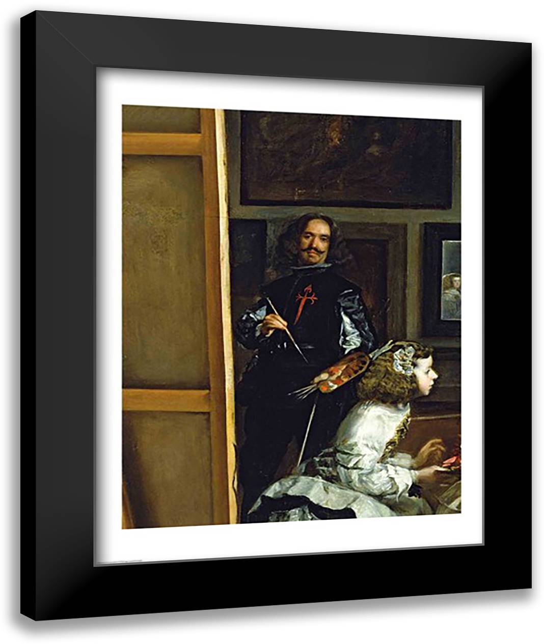 Las Meninas or The Family of Philip IV, c.1656, Detail 22x28 Black Modern Wood Framed Art Print Poster by Velazquez, Diego