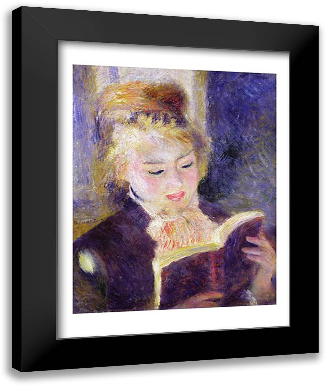 Girl Reading, 1874 22x28 Black Modern Wood Framed Art Print Poster by Renoir, Pierre-Auguste