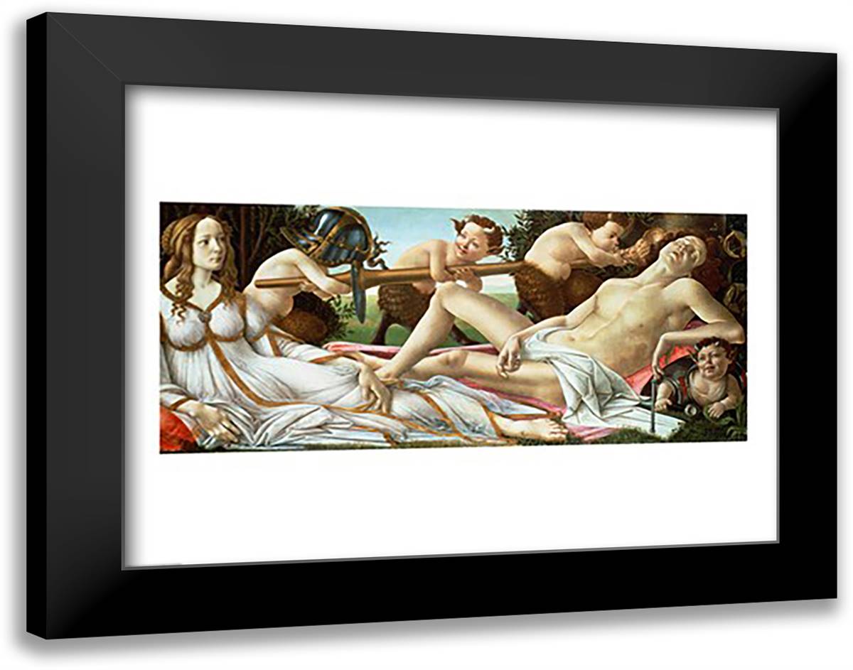 Venus and Mars, c.1485 28x22 Black Modern Wood Framed Art Print Poster by Botticelli, Sandro