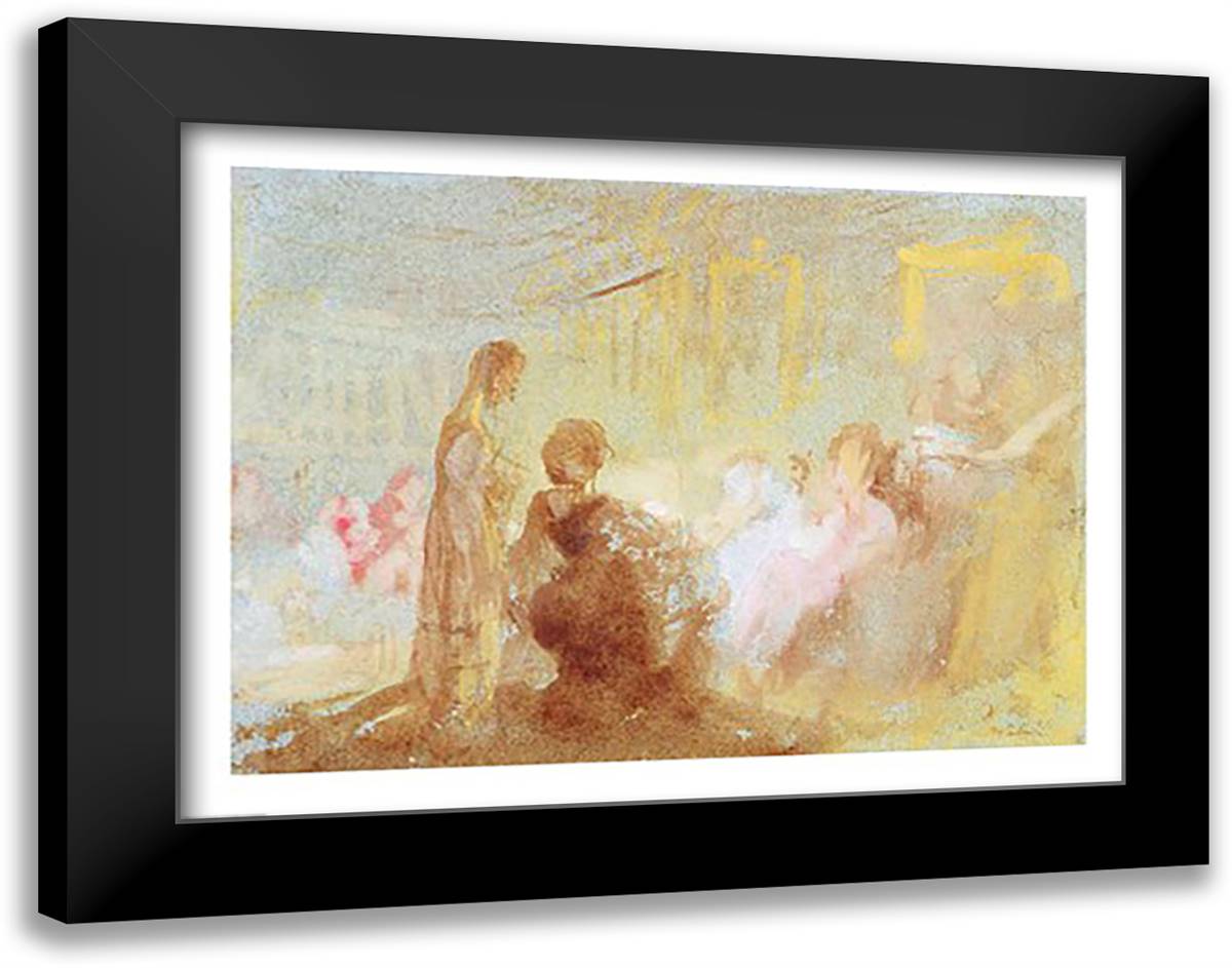 Interior at Petworth House with people in conversation, 1830 28x22 Black Modern Wood Framed Art Print Poster by Turner, J.M.W.