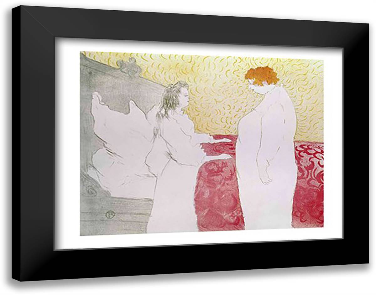 Woman in Bed, Profile - Waking Up, 1896 28x22 Black Modern Wood Framed Art Print Poster by Toulouse-Lautrec, Henri de