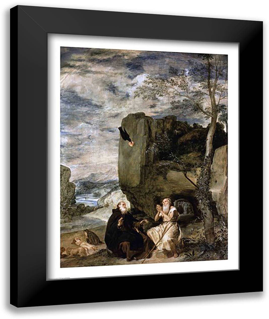 St. Anthony the Abbot and St. Paul the First Hermit, c.1642 22x28 Black Modern Wood Framed Art Print Poster by Velazquez, Diego