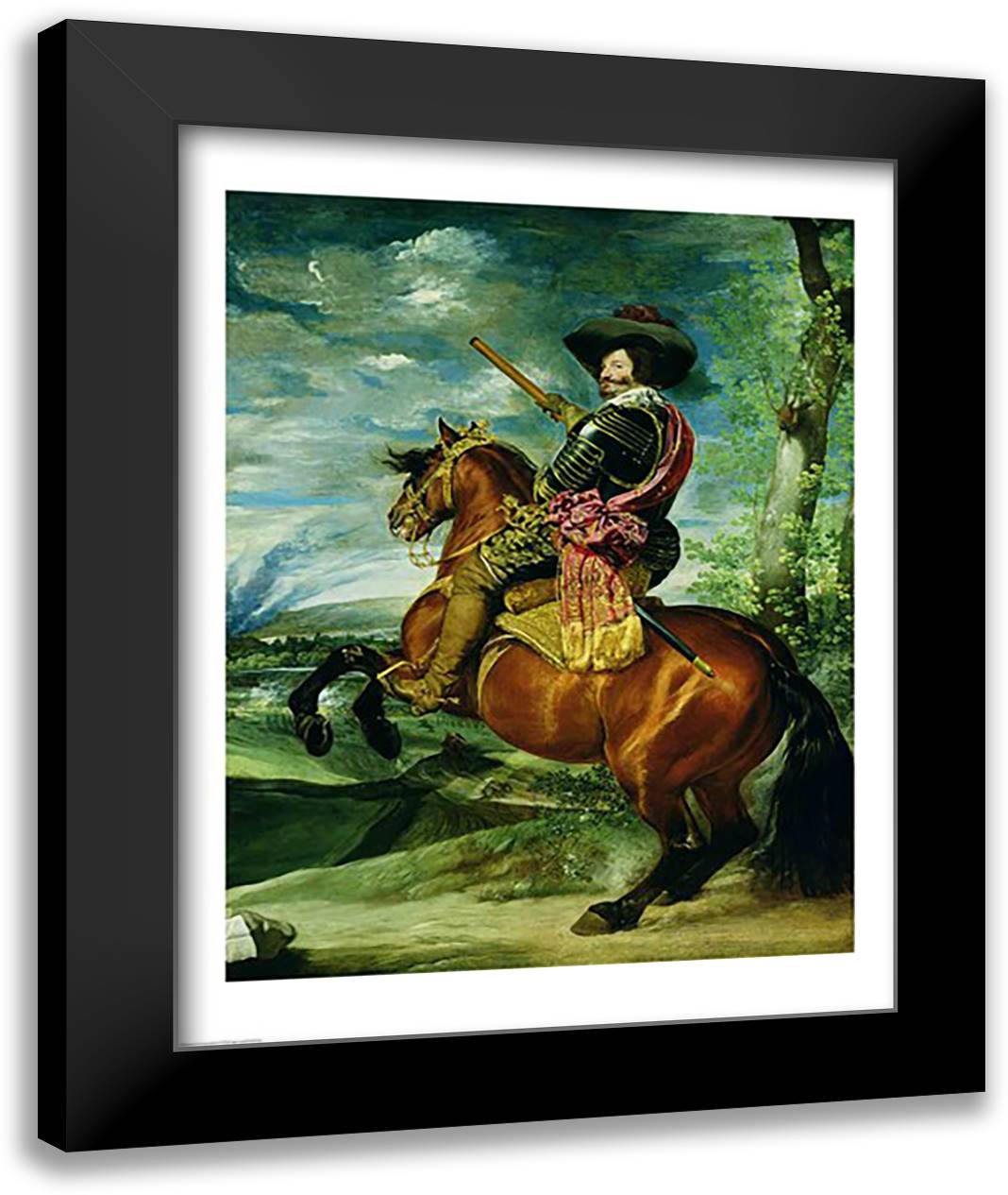 Equestrian Portrait of Don Gaspar de Guzman 22x28 Black Modern Wood Framed Art Print Poster by Velazquez, Diego