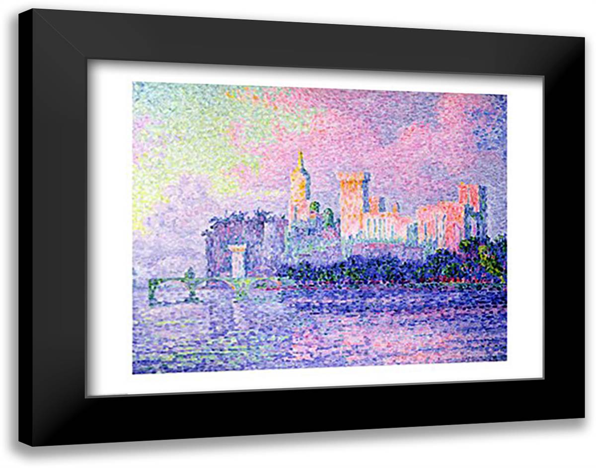 The Chateau des Papes, Avignon, 1900 28x22 Black Modern Wood Framed Art Print Poster by Signac, Paul