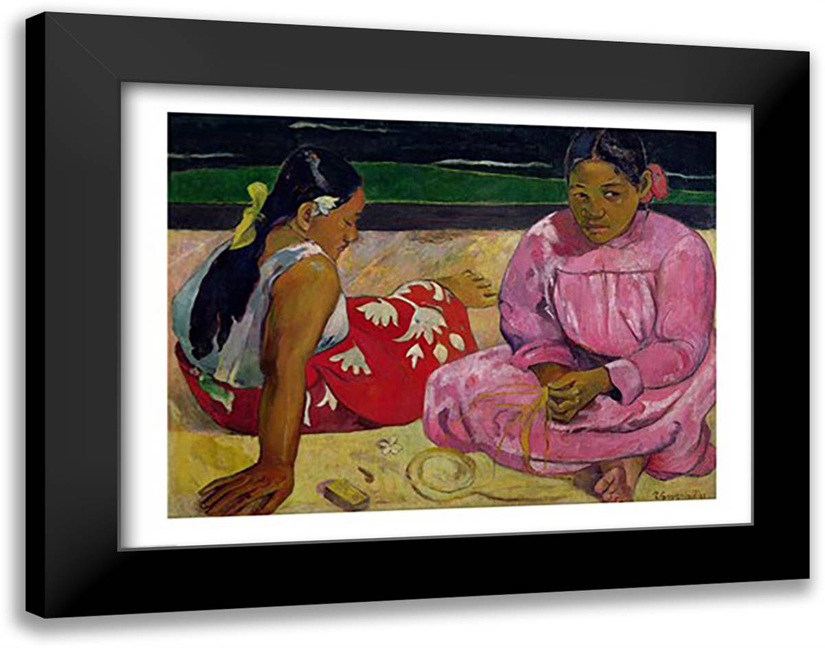 Women of Tahiti, On the Beach, 1891 28x22 Black Modern Wood Framed Art Print Poster by Gauguin, Paul