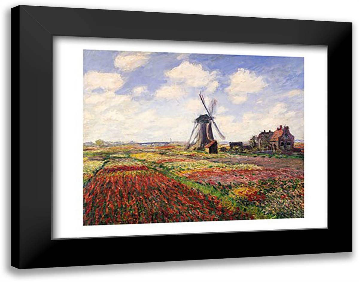 Tulip Fields with the Rijnsburg Windmill, 1886 28x22 Black Modern Wood Framed Art Print Poster by Monet, Claude