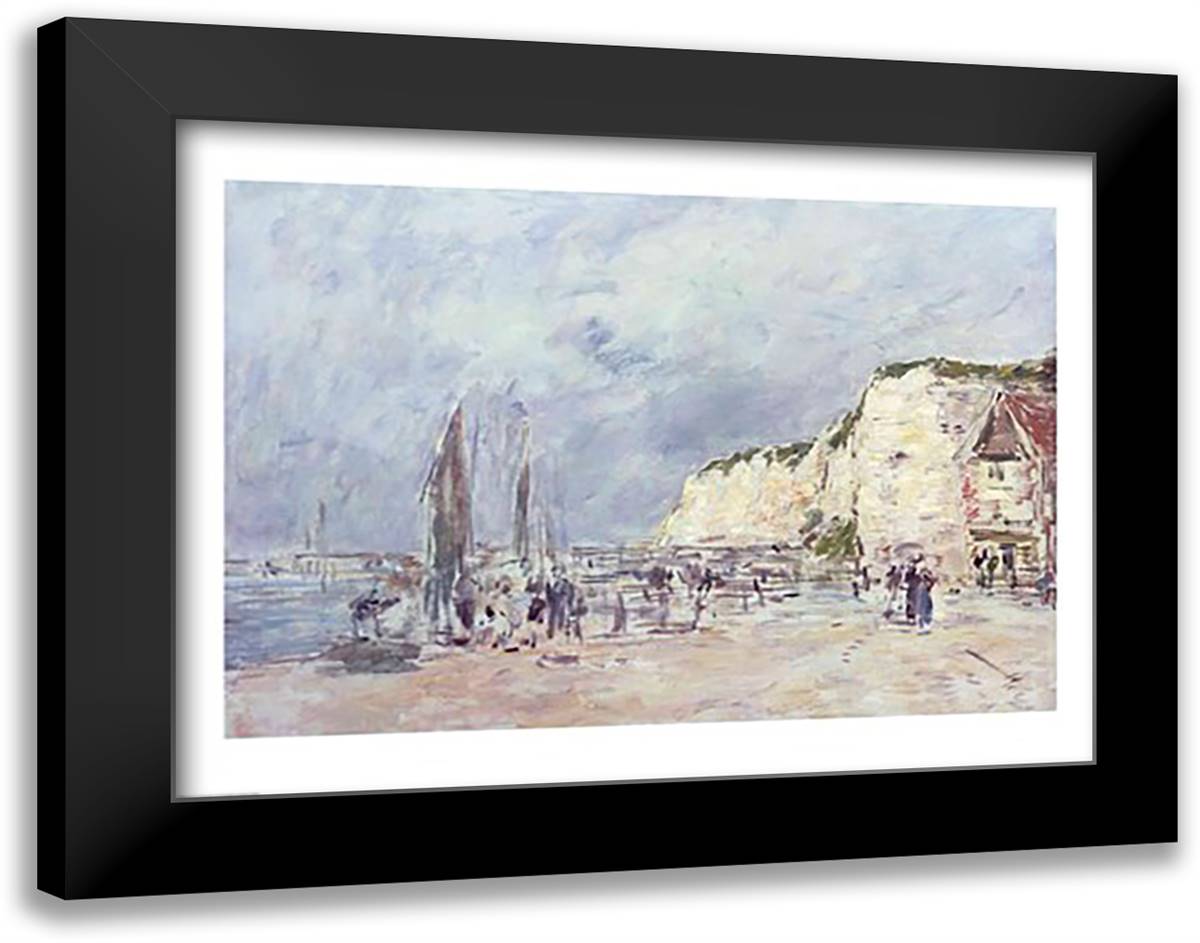 The Cliffs at Dieppe and the 'Petit Paris' 28x22 Black Modern Wood Framed Art Print Poster by Boudin, Eugene Louis