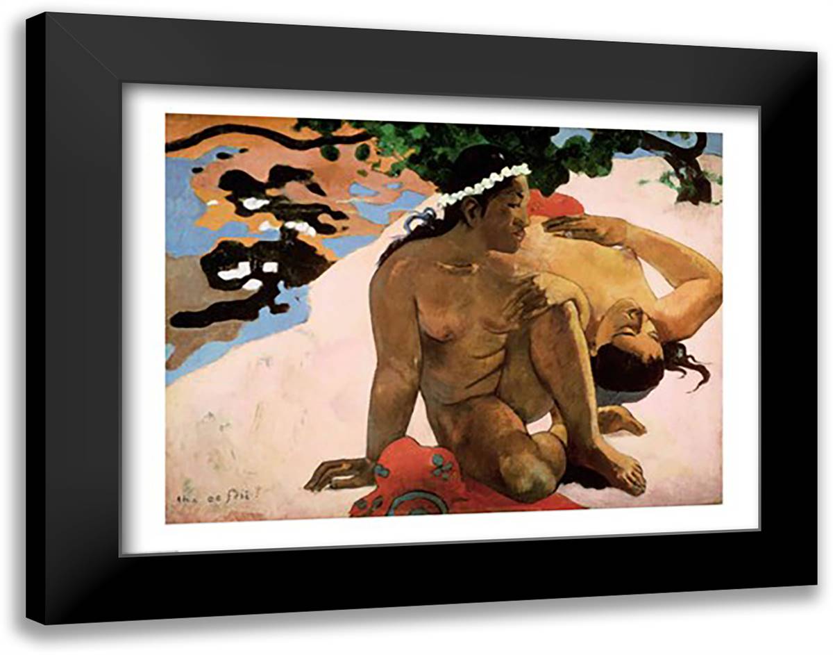 Aha oe Feii (Are You Jealous), 1892 28x22 Black Modern Wood Framed Art Print Poster by Gauguin, Paul