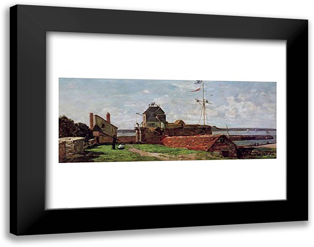 The Francois Ier Tower at le Havre, 1852 ( 28x22 Black Modern Wood Framed Art Print Poster by Boudin, Eugene Louis