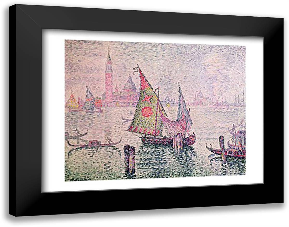 The Green Sail, Venice, 1904 28x22 Black Modern Wood Framed Art Print Poster by Signac, Paul