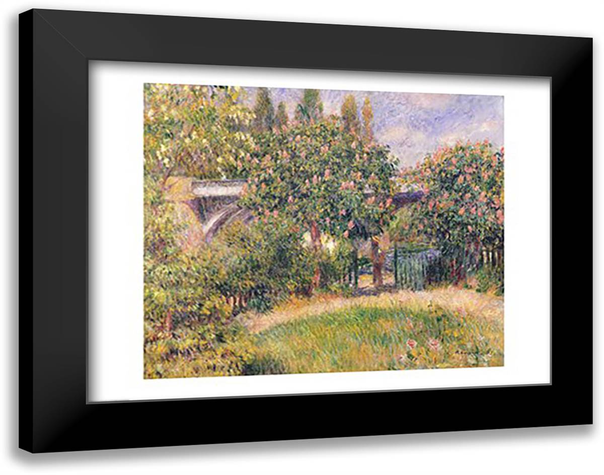 Railway Bridge at Chatou, 1881 28x22 Black Modern Wood Framed Art Print Poster by Renoir, Pierre-Auguste