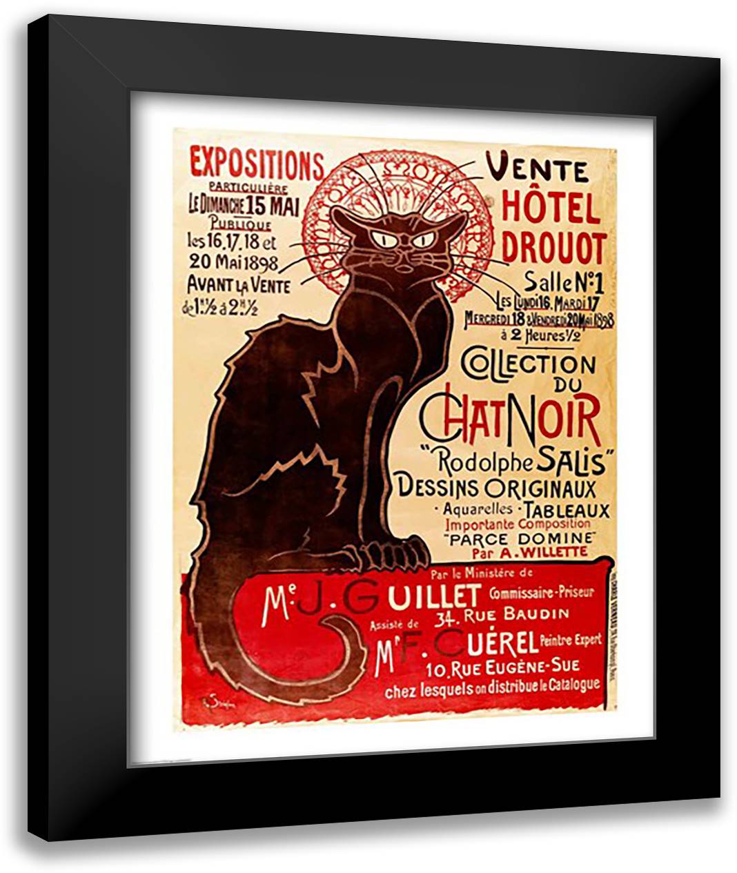 Poster advertising an exhibition of the 'Collection du Chat Noir' Cabaret 22x28 Black Modern Wood Framed Art Print Poster by Steinlen, Theophile-Alexandre