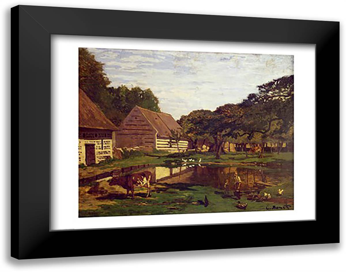 A Farmyard in Normandy, c.1863 28x22 Black Modern Wood Framed Art Print Poster by Monet, Claude