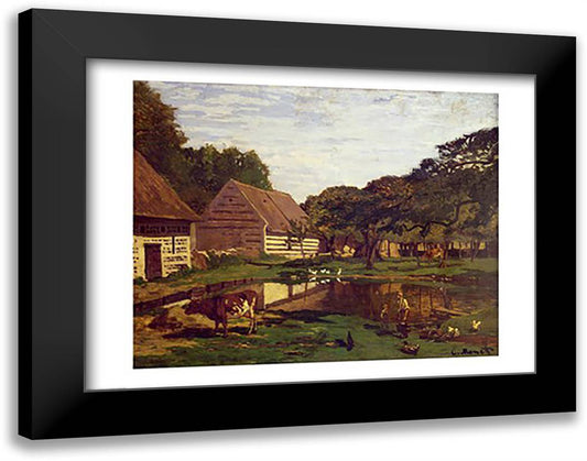 A Farmyard in Normandy, c.1863 28x22 Black Modern Wood Framed Art Print Poster by Monet, Claude