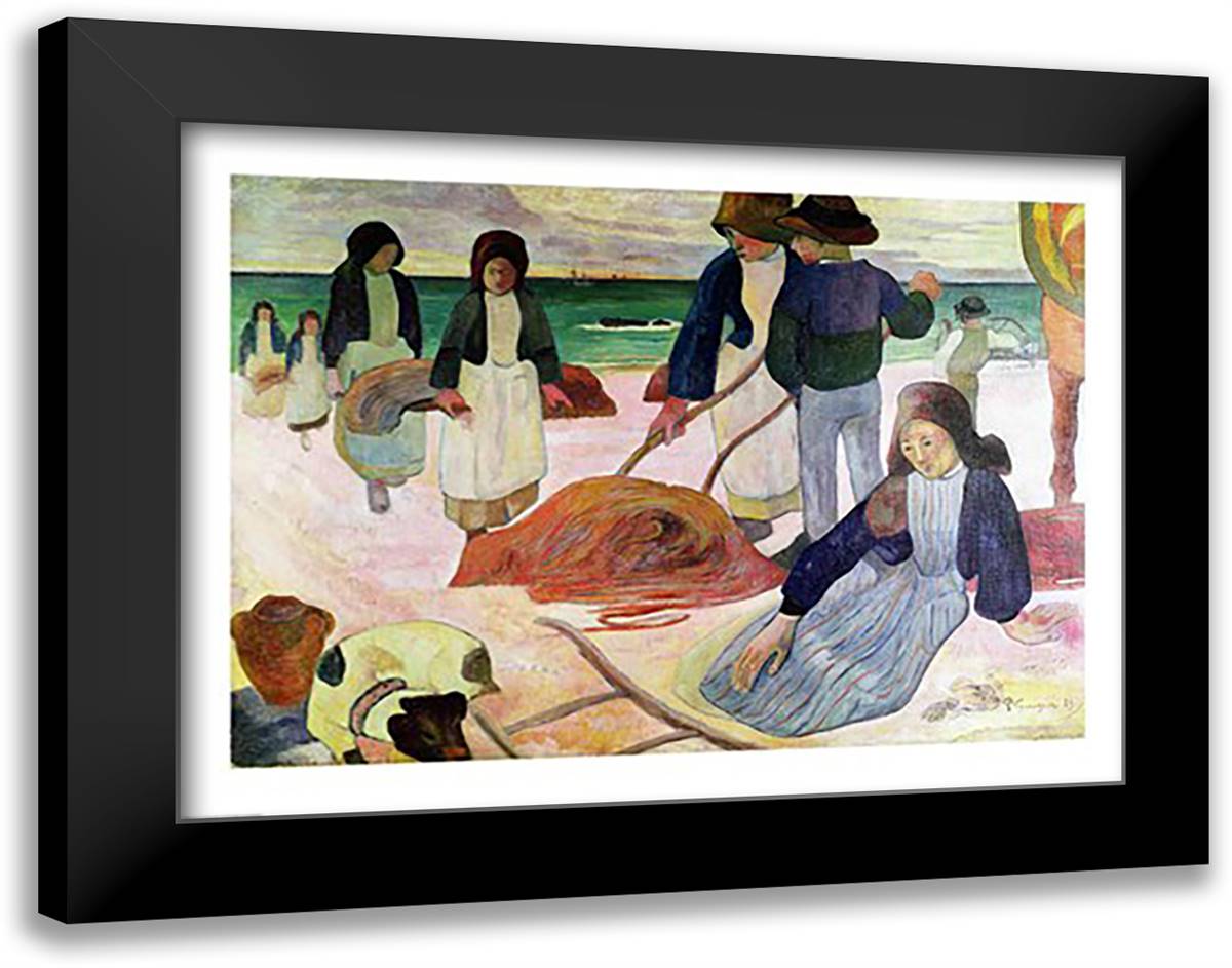 Seaweed Gatherers, 1889 28x22 Black Modern Wood Framed Art Print Poster by Gauguin, Paul
