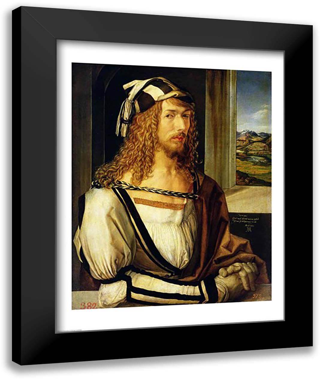 Self Portrait with Gloves, 1498 22x28 Black Modern Wood Framed Art Print Poster by Durer, Albrecht