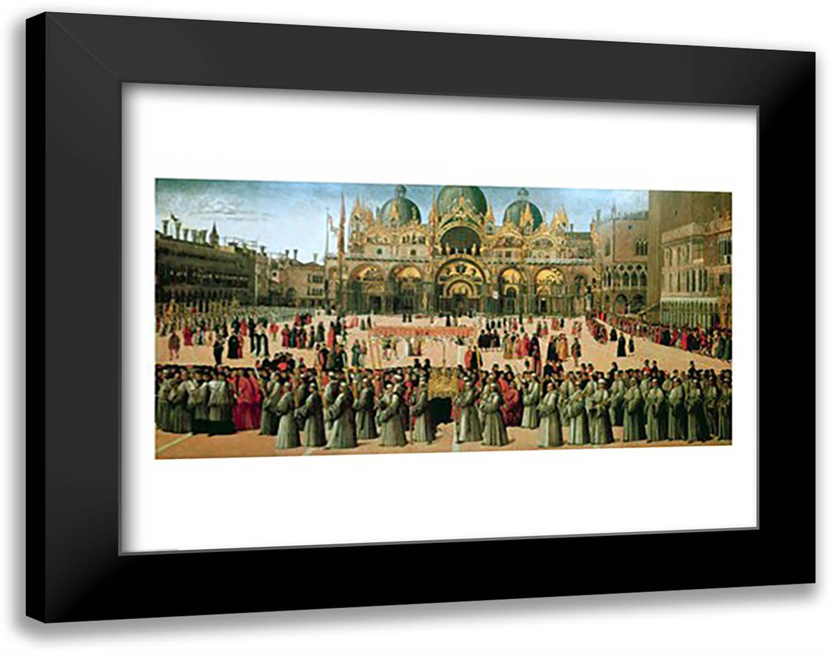 Procession in St. Mark's Square, 1496 28x22 Black Modern Wood Framed Art Print Poster by Bellini, Giovanni