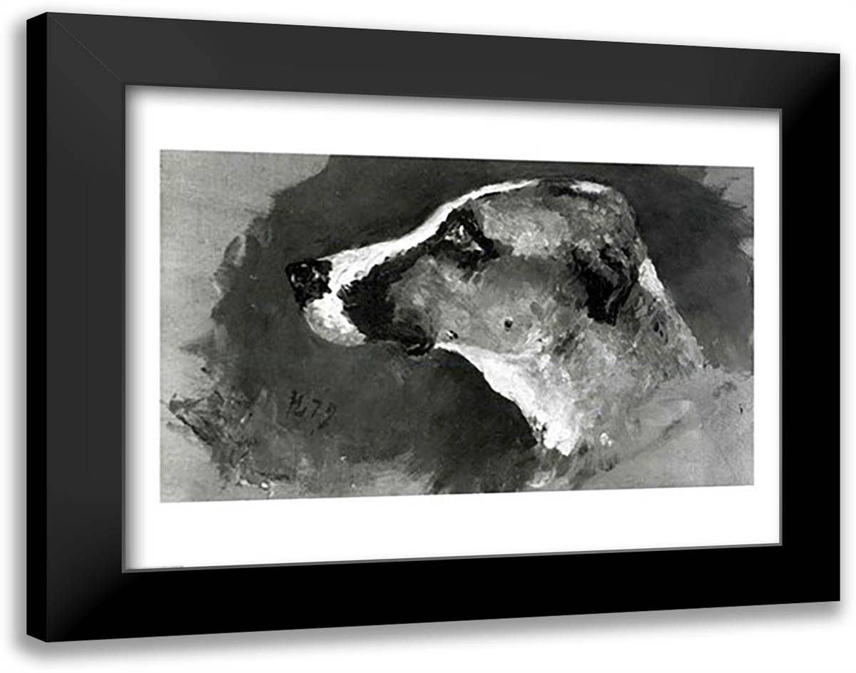 Head of a Dog with Short Ears, 1879 28x22 Black Modern Wood Framed Art Print Poster by Toulouse-Lautrec, Henri de