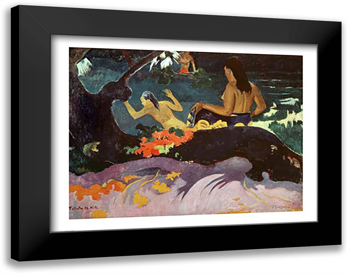 Fatata te Miti 28x22 Black Modern Wood Framed Art Print Poster by Gauguin, Paul
