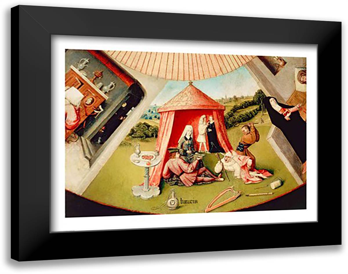 Luxury, detail from The Table of the Seven Deadly Sins and the Four Last Things 28x22 Black Modern Wood Framed Art Print Poster by Bosch, Hieronymus