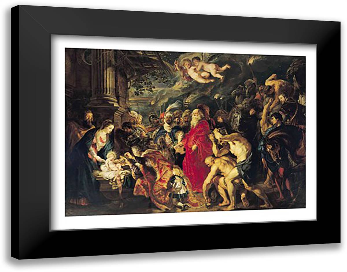Adoration of the Magi, 1610 28x22 Black Modern Wood Framed Art Print Poster by Rubens, Peter Paul