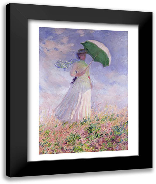 Woman with a Parasol turned to the Right, 1886 22x28 Black Modern Wood Framed Art Print Poster by Monet, Claude