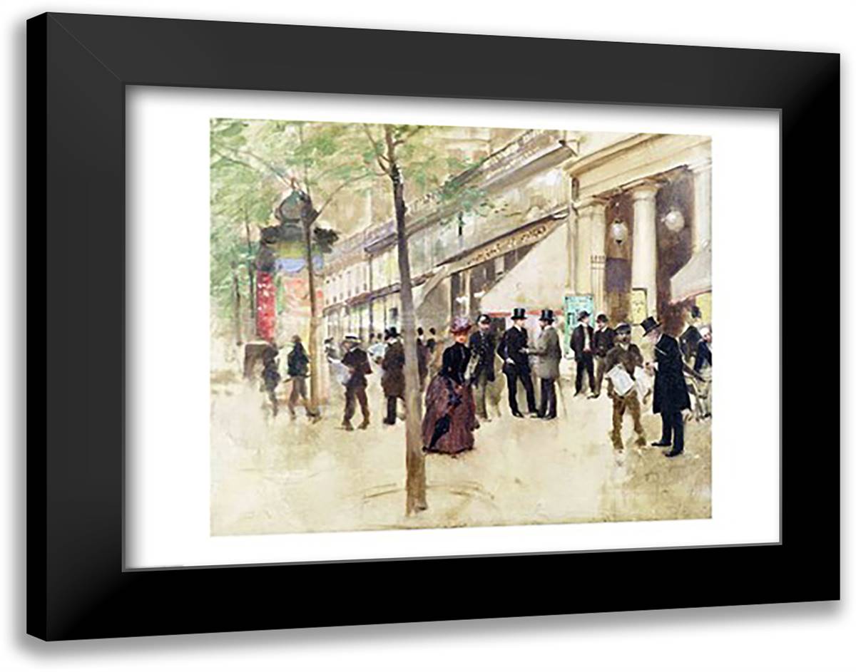 The Boulevard Montmartre and the Theatre des Varietes 28x22 Black Modern Wood Framed Art Print Poster by Beraud, Jean