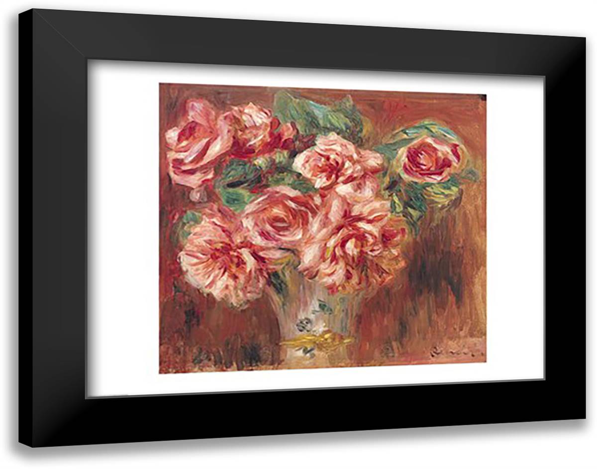 Roses in a Vase, c.1890 28x22 Black Modern Wood Framed Art Print Poster by Renoir, Pierre-Auguste