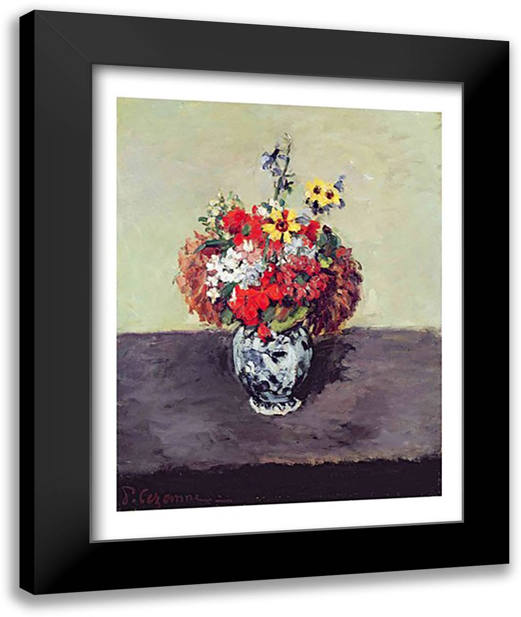 Flowers in a Delft vase 22x28 Black Modern Wood Framed Art Print Poster by Cezanne, Paul