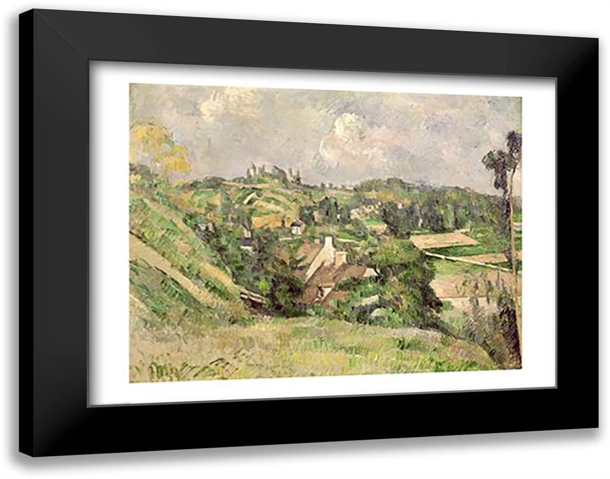 Auvers-sur-Oise, seen from the Val Harme 28x22 Black Modern Wood Framed Art Print Poster by Cezanne, Paul