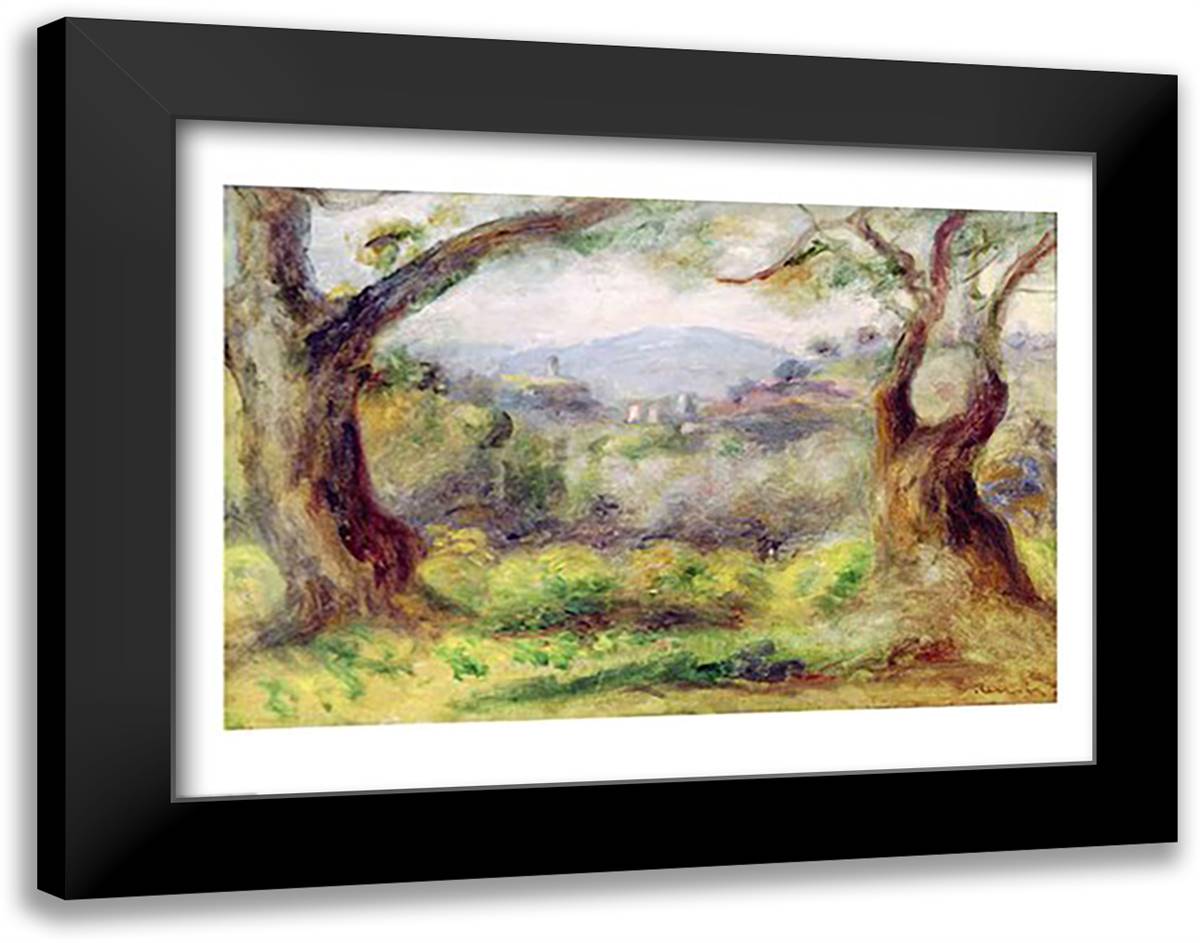 Landscape at Les Collettes, 1910 28x22 Black Modern Wood Framed Art Print Poster by Renoir, Pierre-Auguste
