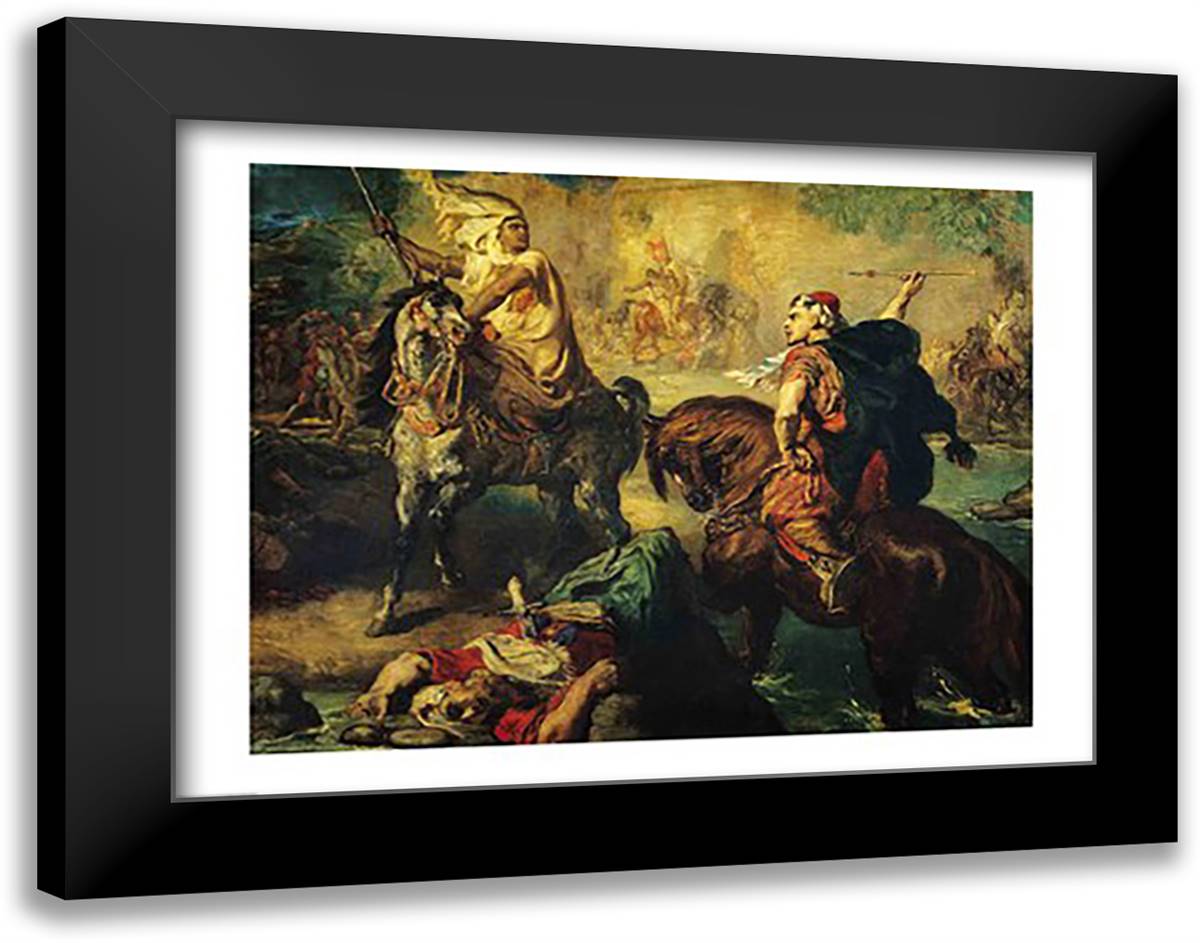 Arab Tribal Chiefs in Single Combat 28x22 Black Modern Wood Framed Art Print Poster by Chasseriau, Theodore