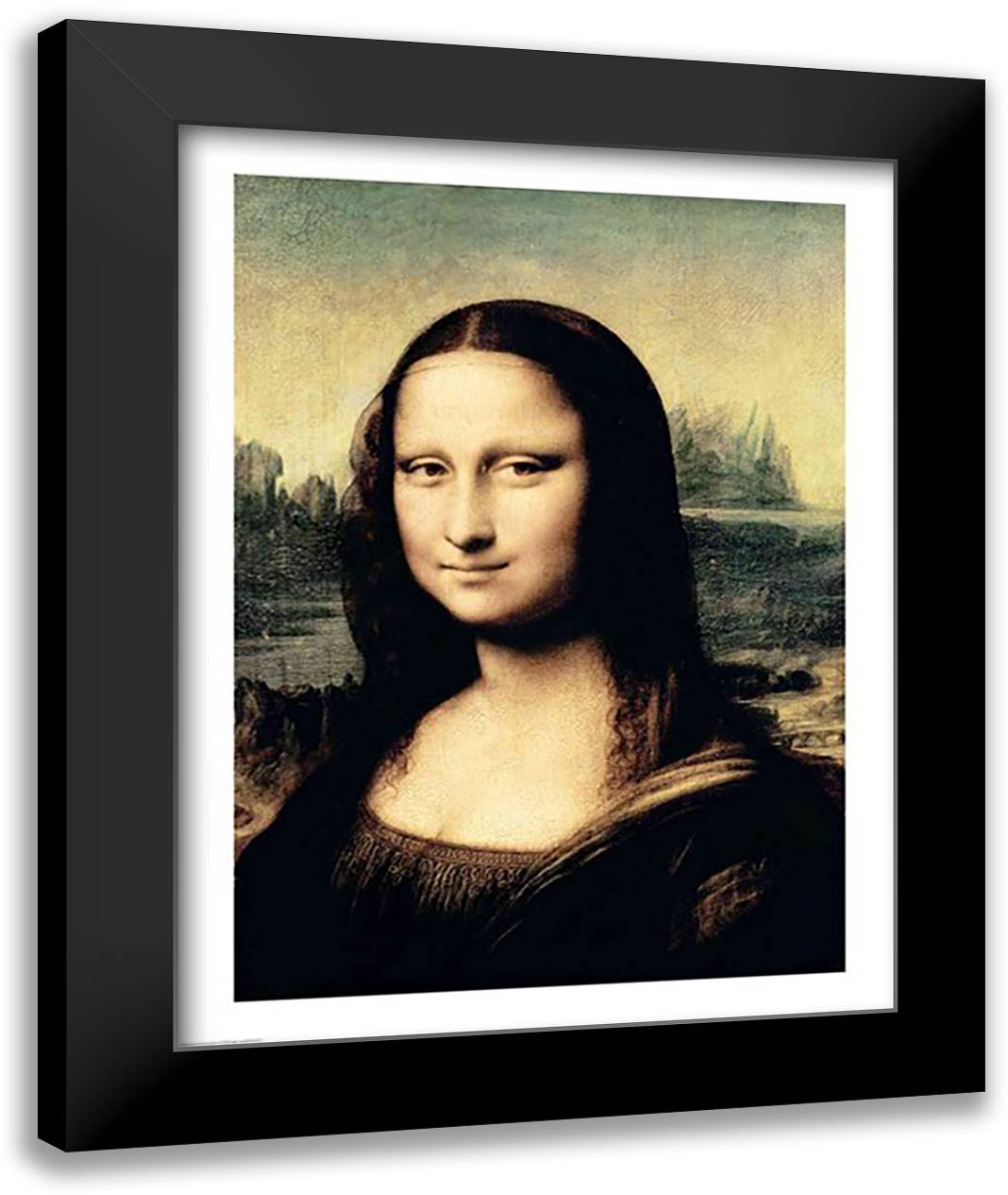Detail of the Mona Lisa, c.1503-6 22x28 Black Modern Wood Framed Art Print Poster by da Vinci, Leonardo