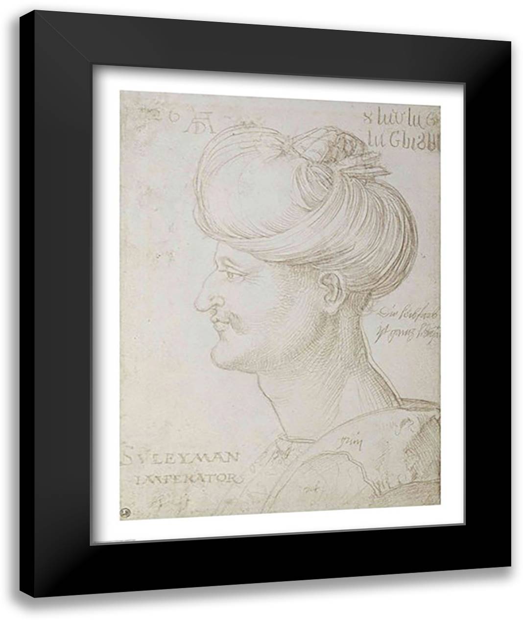Head of Suleyman the Magnificent 22x28 Black Modern Wood Framed Art Print Poster by Durer, Albrecht